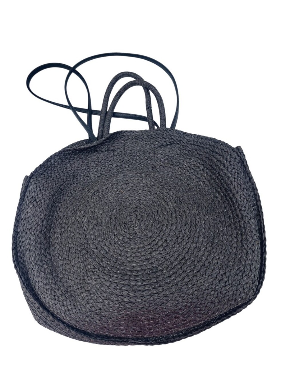 Black Woven Round Tote Bag Beach Tote 14x15"